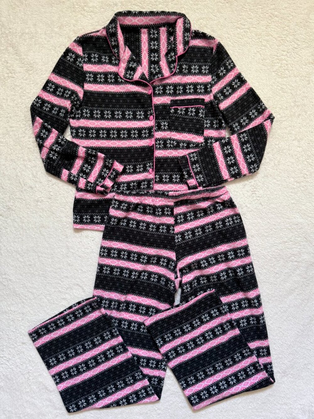 Black & Pink Winter Pyjamas Set